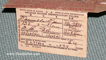 MILEAGE RATION FOLDER AFFIXED ON BACKSIDE, AS IT WAS IN 1936