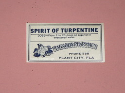 Spirit of Turpentine Plant City Florida Pharmacy Label
