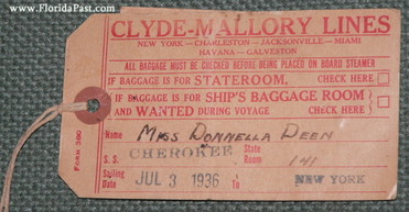 1936 CLYDE - MALLORY LINES BAGGAGE TICKET WITH MILEAGE RATION ID FOLDER